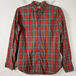 J Crew Flannel Shirt Top Knit 2-Ply 100% Cotton‎ Plaid Printed Gray Red Yellow